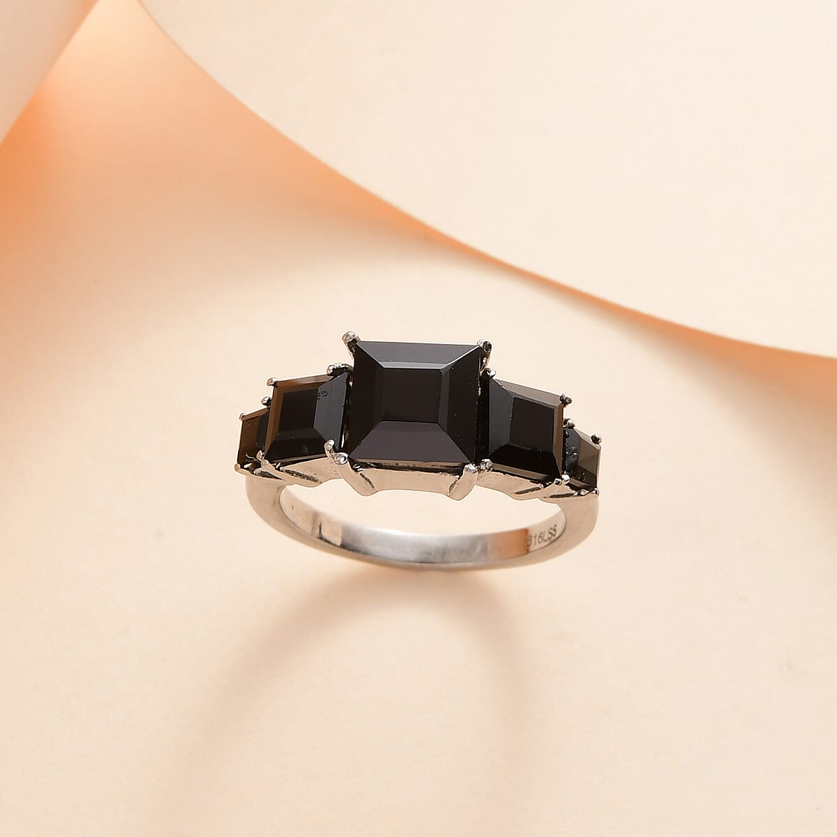Thai Black Spinel 5 Stone Ring in Stainless Steel (Size 10.0) 3.85 image number 1