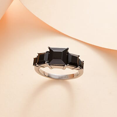 Thai Black Spinel 5 Stone Ring in Stainless Steel (Size 10.0) 3.85 ctw