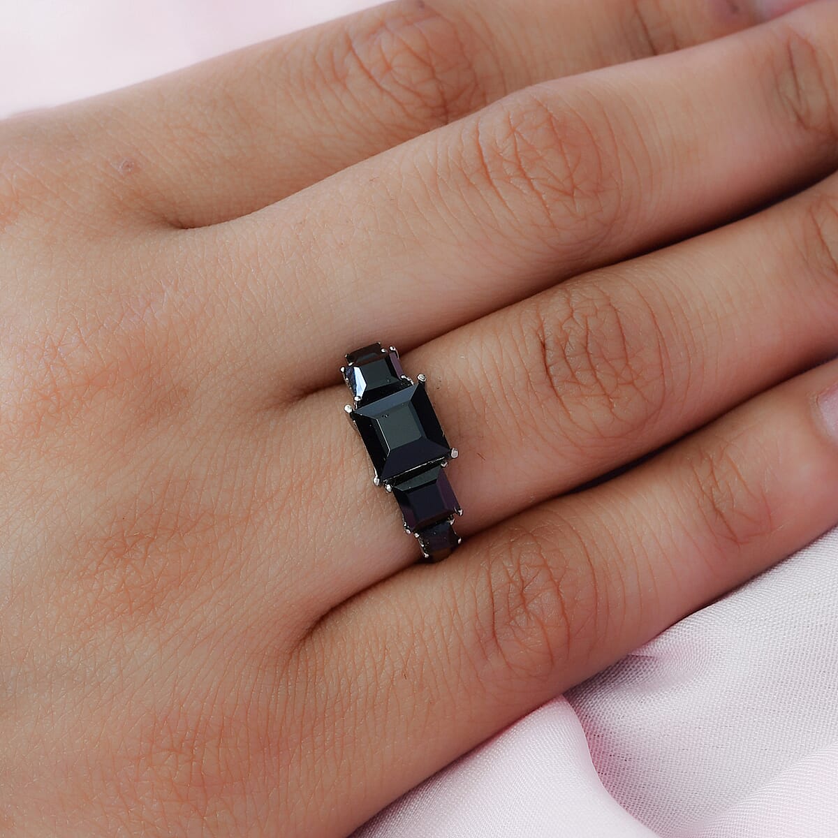 Thai Black Spinel 5 Stone Ring in Stainless Steel (Size 8.0) 3.85 ctw image number 2