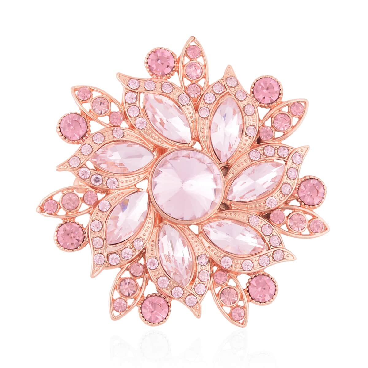 Pink Glass and Pink Austrian Crystal Floral Belt Buckle in Rosetone image number 0