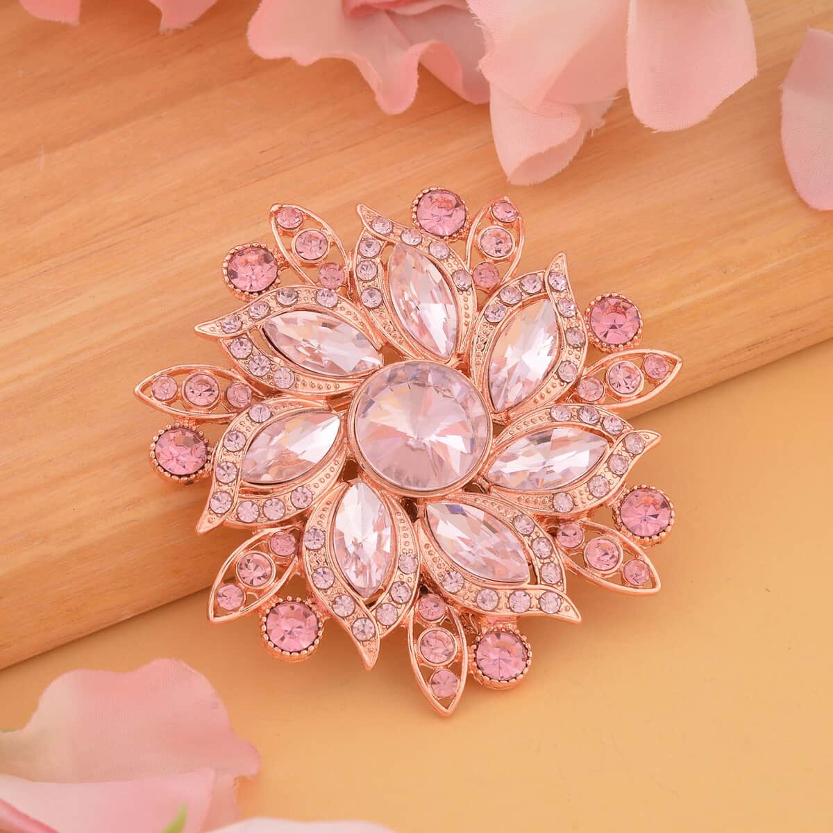 Pink Glass and Pink Austrian Crystal Floral Belt Buckle in Rosetone image number 1