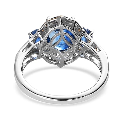Kashmir Kyanite 3 Stone Ring in Vermeil Yellow Gold and Platinum Over Sterling Silver (Size 10.0) 5.65 ctw