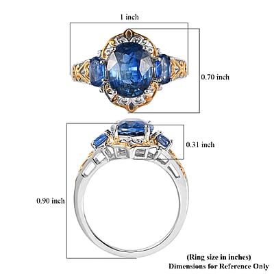 Kashmir Kyanite 3 Stone Ring in Vermeil Yellow Gold and Platinum Over Sterling Silver (Size 10.0) 5.65 ctw