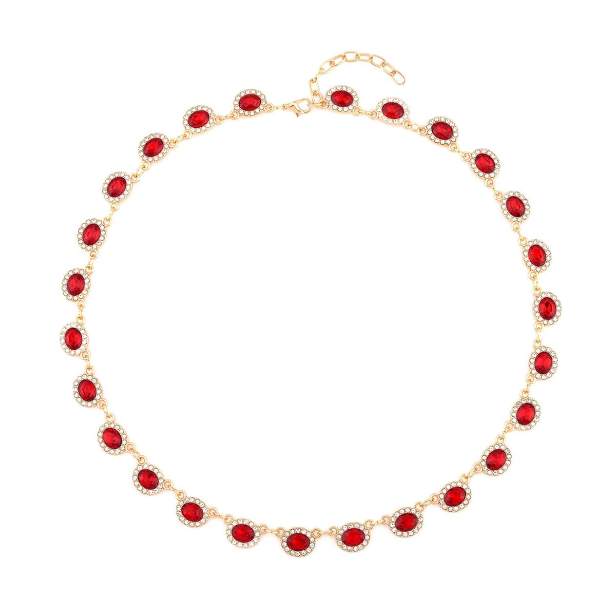 Simulated Ruby and White Austrian Crystal Necklace 20-22 Inches in Goldtone image number 0