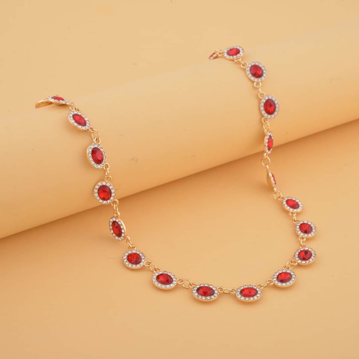 Simulated Ruby and White Austrian Crystal Necklace 20-22 Inches in Goldtone image number 1