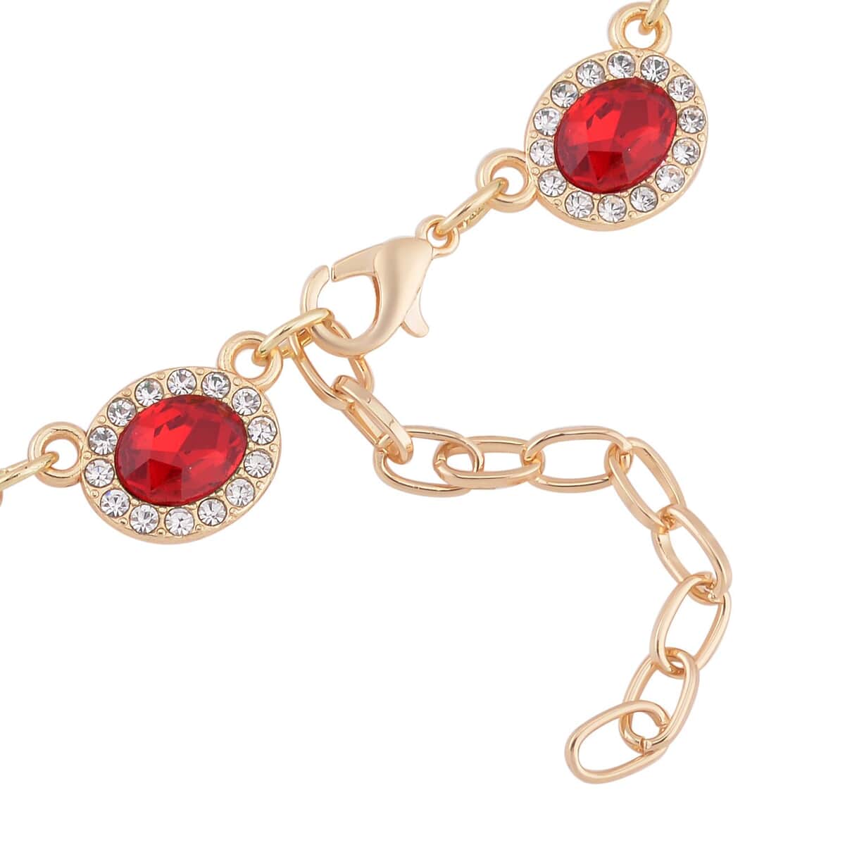 Simulated Ruby and White Austrian Crystal Necklace 20-22 Inches in Goldtone image number 2