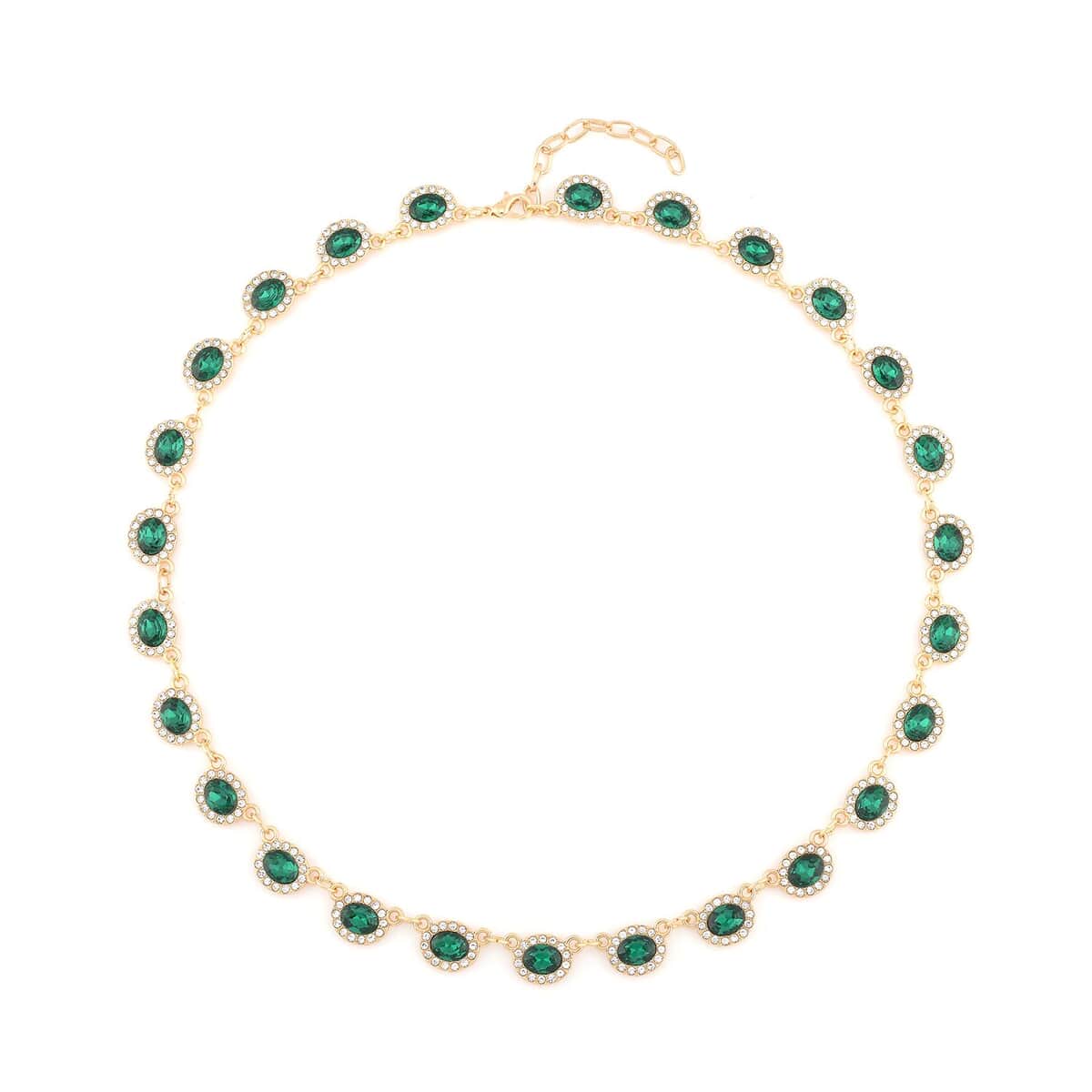 Simulated Emerald and White Austrian Crystal Necklace 20-22 Inches in Goldtone image number 0