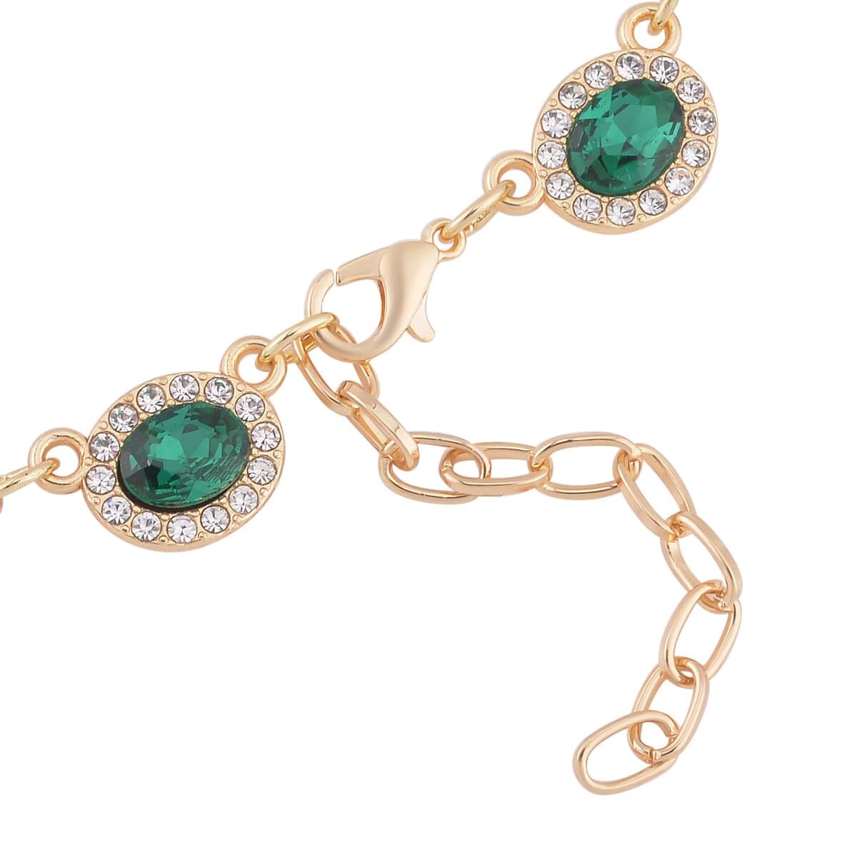 Simulated Emerald and White Austrian Crystal Necklace 20-22 Inches in Goldtone image number 2