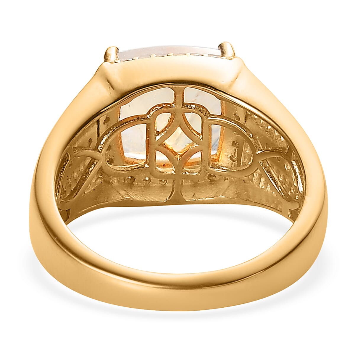 Premium Rainbow Moonstone and Moissanite Men's Ring in Vermeil Yellow Gold Over Sterling Silver (Size 10.0) 4.35 ctw image number 4