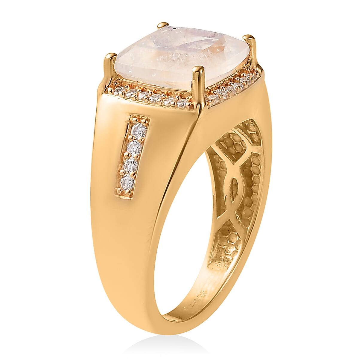 Premium Rainbow Moonstone and Moissanite Men's Ring in Vermeil Yellow Gold Over Sterling Silver (Size 9.0) 4.35 ctw image number 3