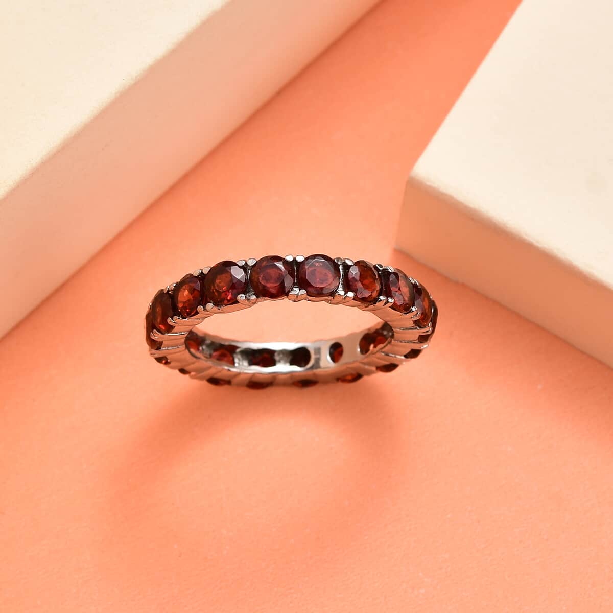 Mozambique Garnet Eternity Band Ring in Stainless Steel (Size 8) 4.40 ctw image number 1