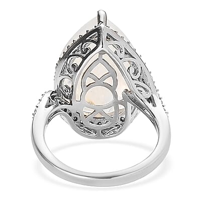 Premium Rainbow Moonstone and Moissanite Ring in Platinum Over Sterling Silver (Size 10.0) 10.75 ctw