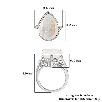 Premium Rainbow Moonstone and Moissanite Ring in Platinum Over Sterling Silver (Size 10.0) 10.75 ctw