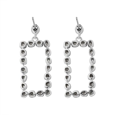 Polki Diamond Rectangular Shape Dangle Earrings in Platinum Over Sterling Silver 2.00 ctw