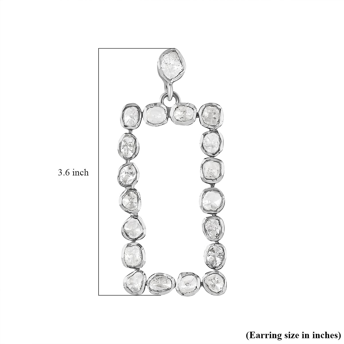 Polki Diamond Rectangular Shape Dangle Earrings in Platinum Over Sterling Silver 2.00 ctw image number 4