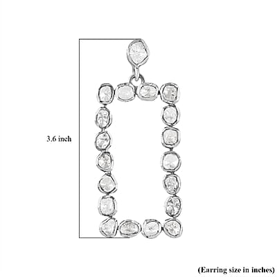 Polki Diamond Rectangular Shape Dangle Earrings in Platinum Over Sterling Silver 2.00 ctw