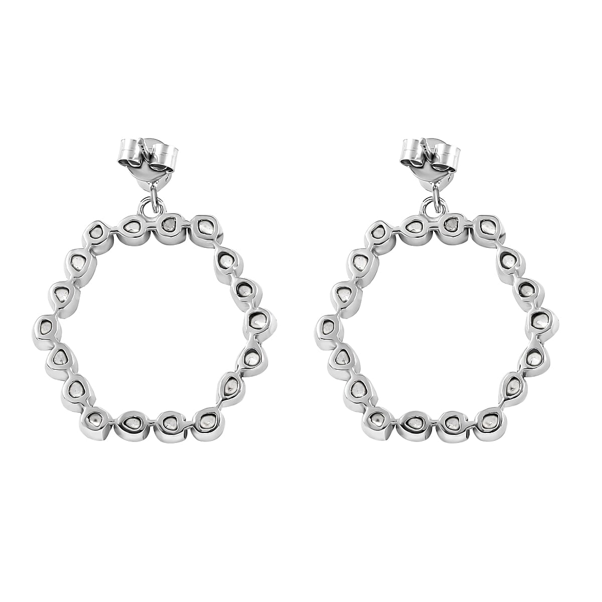 Polki Diamond Hexagon Shape Dangle Earrings in Platinum Over Sterling Silver 2.00 ctw image number 3