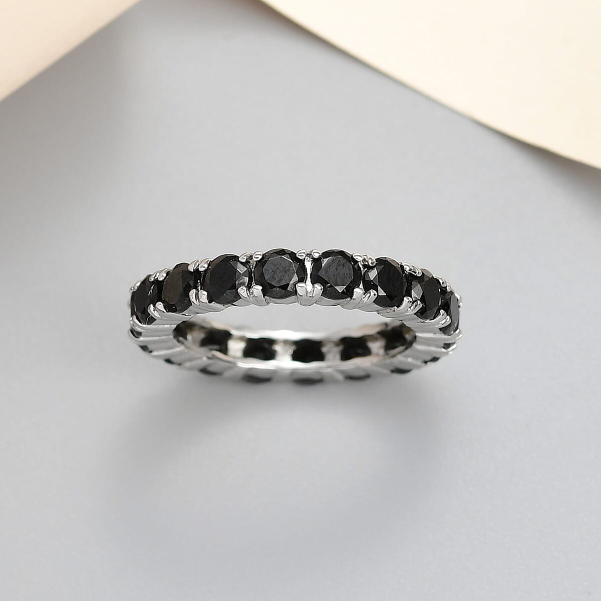 Thai Black Spinel Eternity Band Ring in Stainless Steel (Size 7.0) 3.00 ctw | Tarnish-Free, Waterproof, Sweat Proof Jewelry image number 1