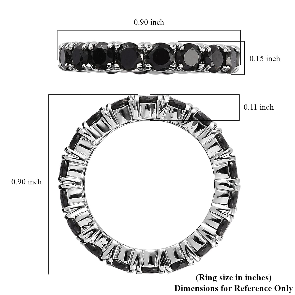 Thai Black Spinel Eternity Band Ring in Stainless Steel (Size 7.0) 3.00 ctw | Tarnish-Free, Waterproof, Sweat Proof Jewelry image number 5