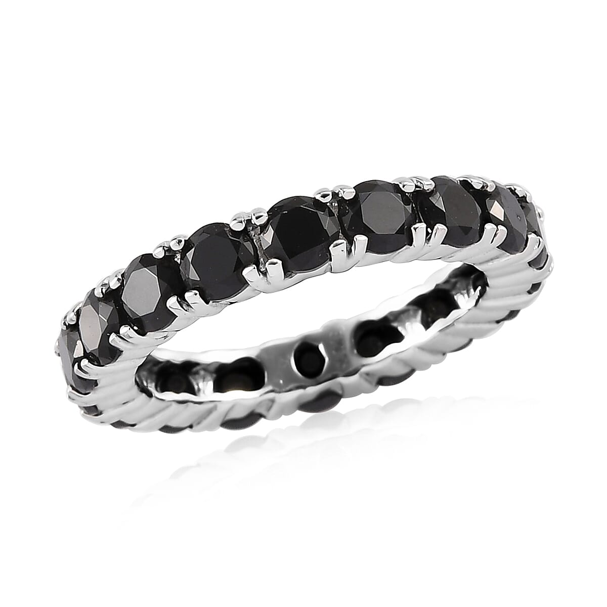 Thai Black Spinel 2.70 ctw Eternity Band Ring in Stainless Steel (Size 8.0) image number 0