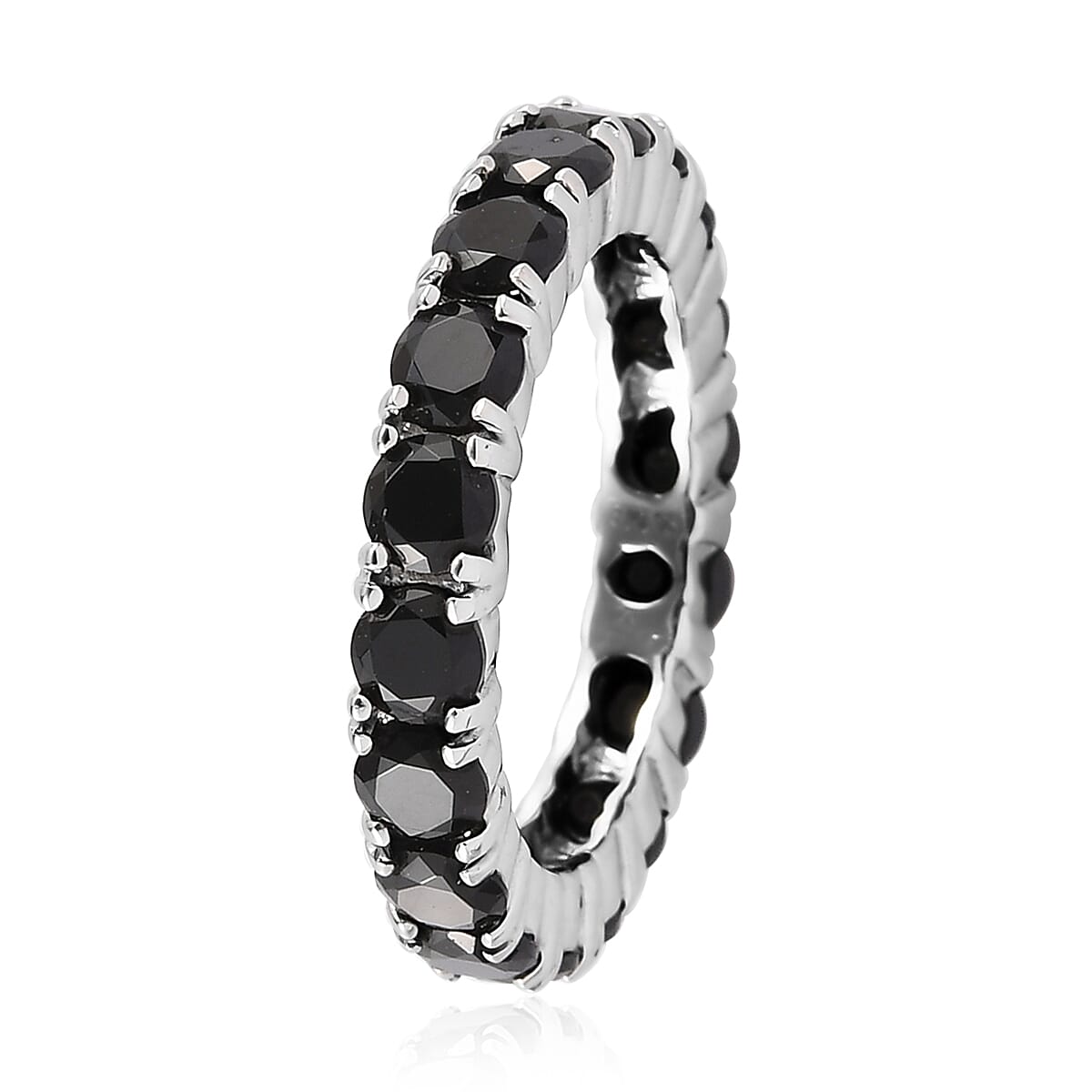 Thai Black Spinel 2.70 ctw Eternity Band Ring in Stainless Steel (Size 8.0) image number 3