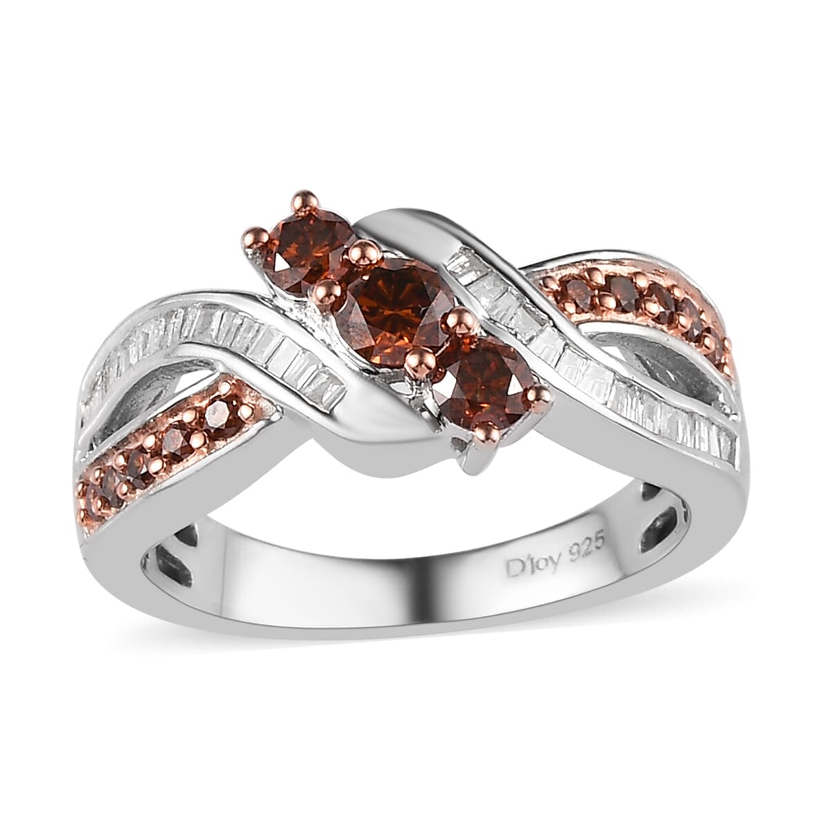 Orange Diamond and White Diamond Ring in Platinum Over Sterling Silver 0.75 ctw image number 0