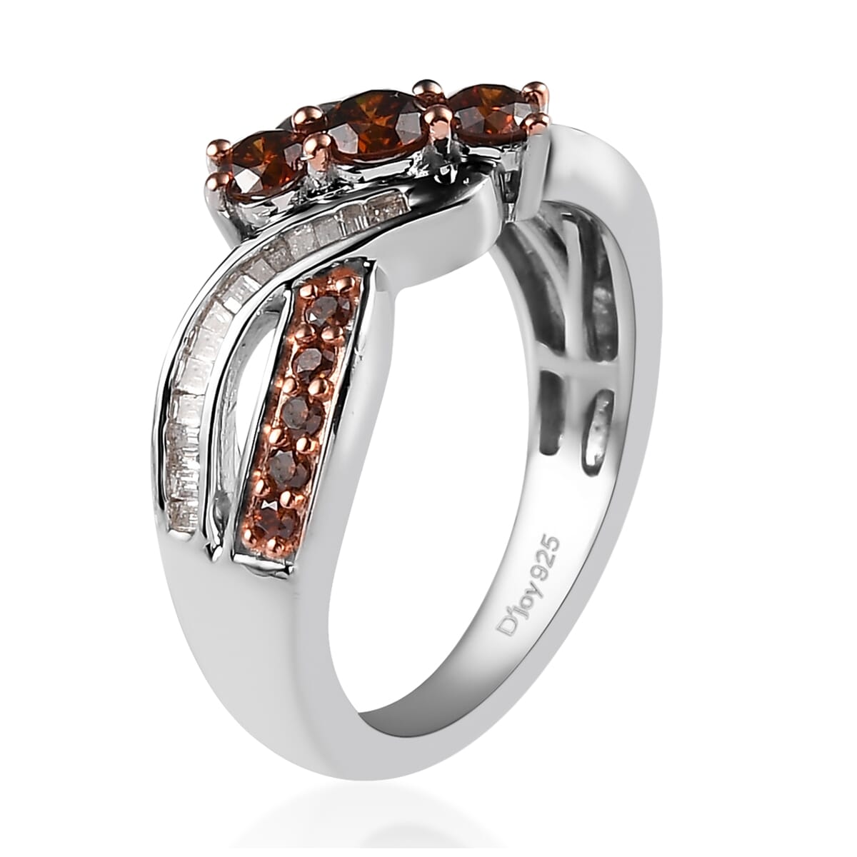 Orange Diamond and White Diamond Ring in Platinum Over Sterling Silver 0.75 ctw image number 3