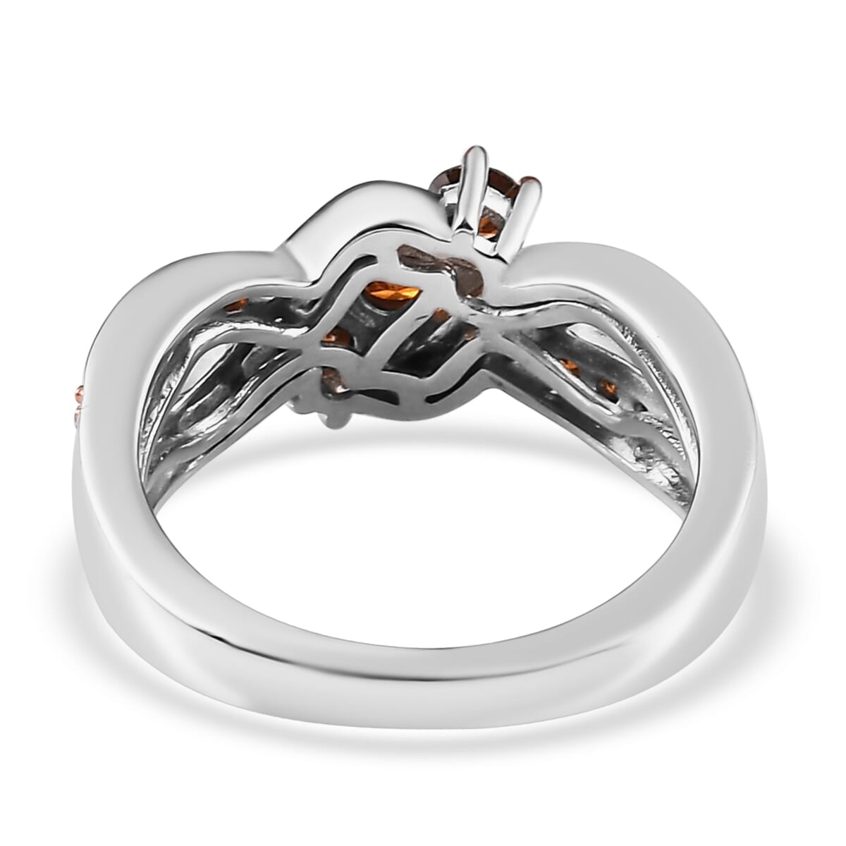 Orange Diamond and White Diamond Ring in Platinum Over Sterling Silver 0.75 ctw image number 4