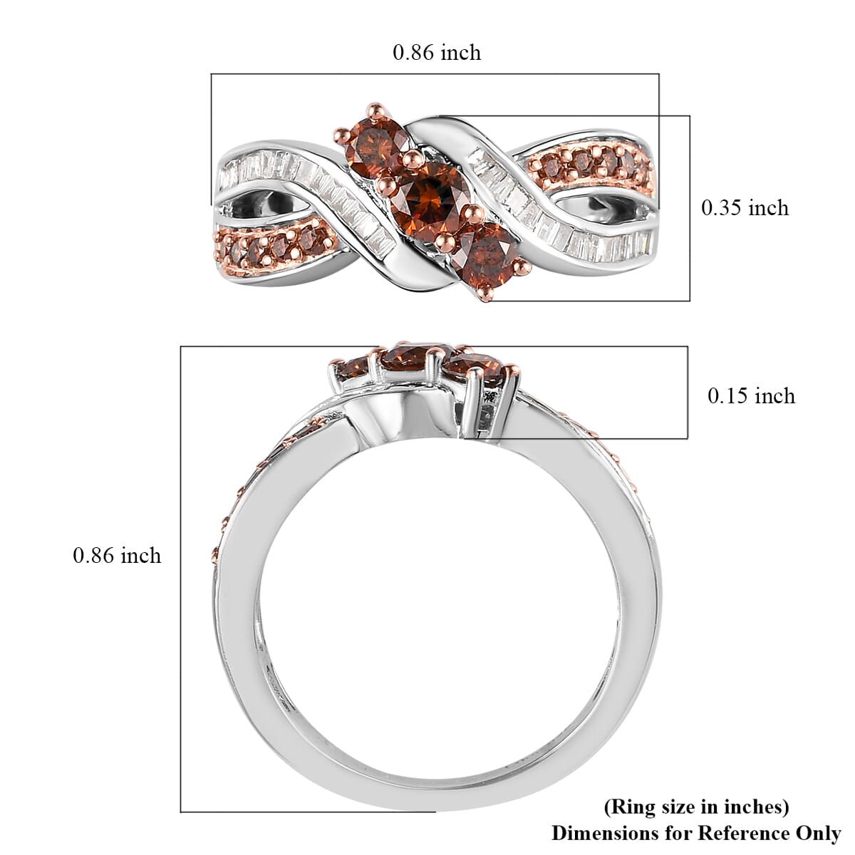 Orange Diamond and White Diamond Ring in Platinum Over Sterling Silver 0.75 ctw image number 5
