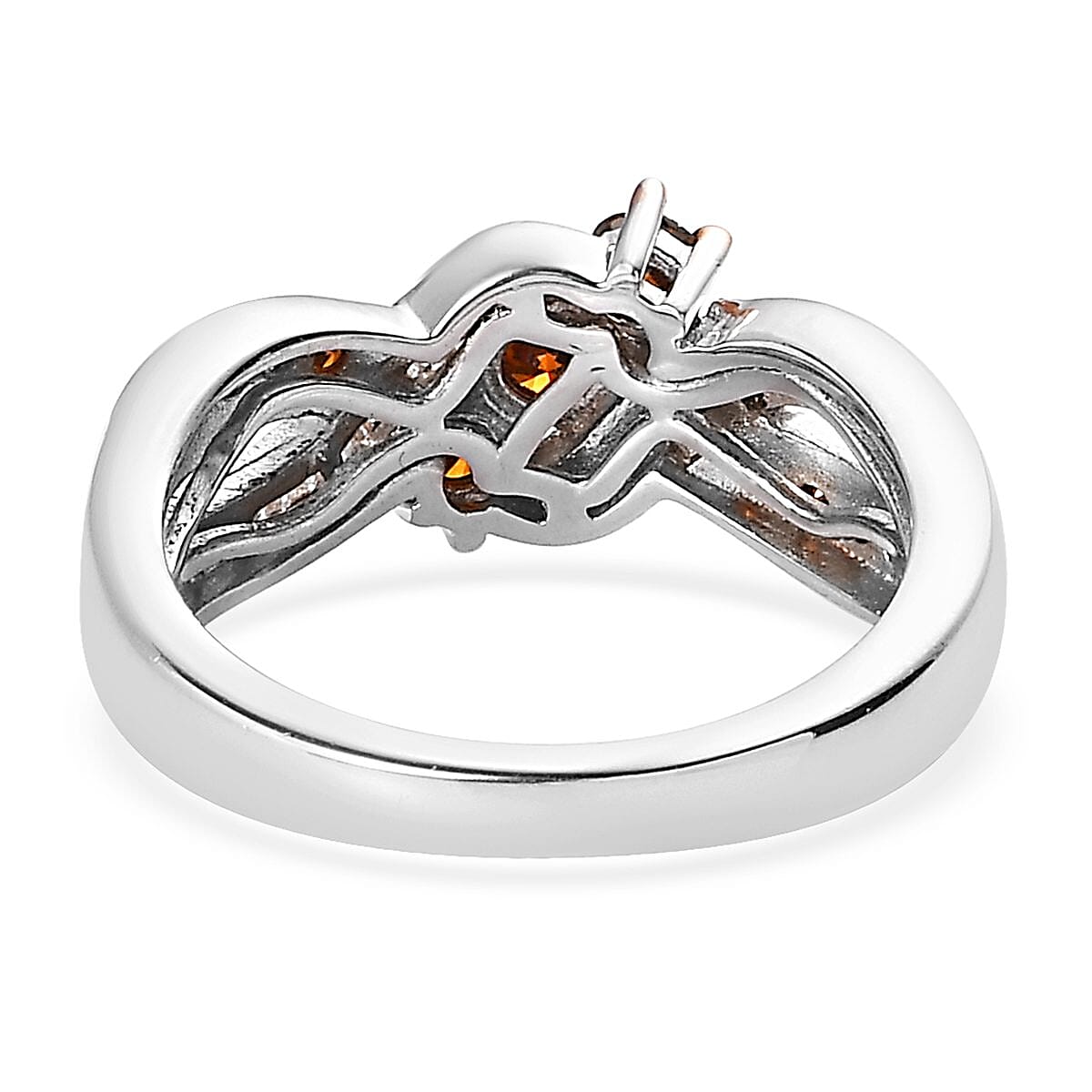 Orange and White Diamond Ring in Platinum Over Sterling Silver (Size 7.0) 0.75 ctw image number 4