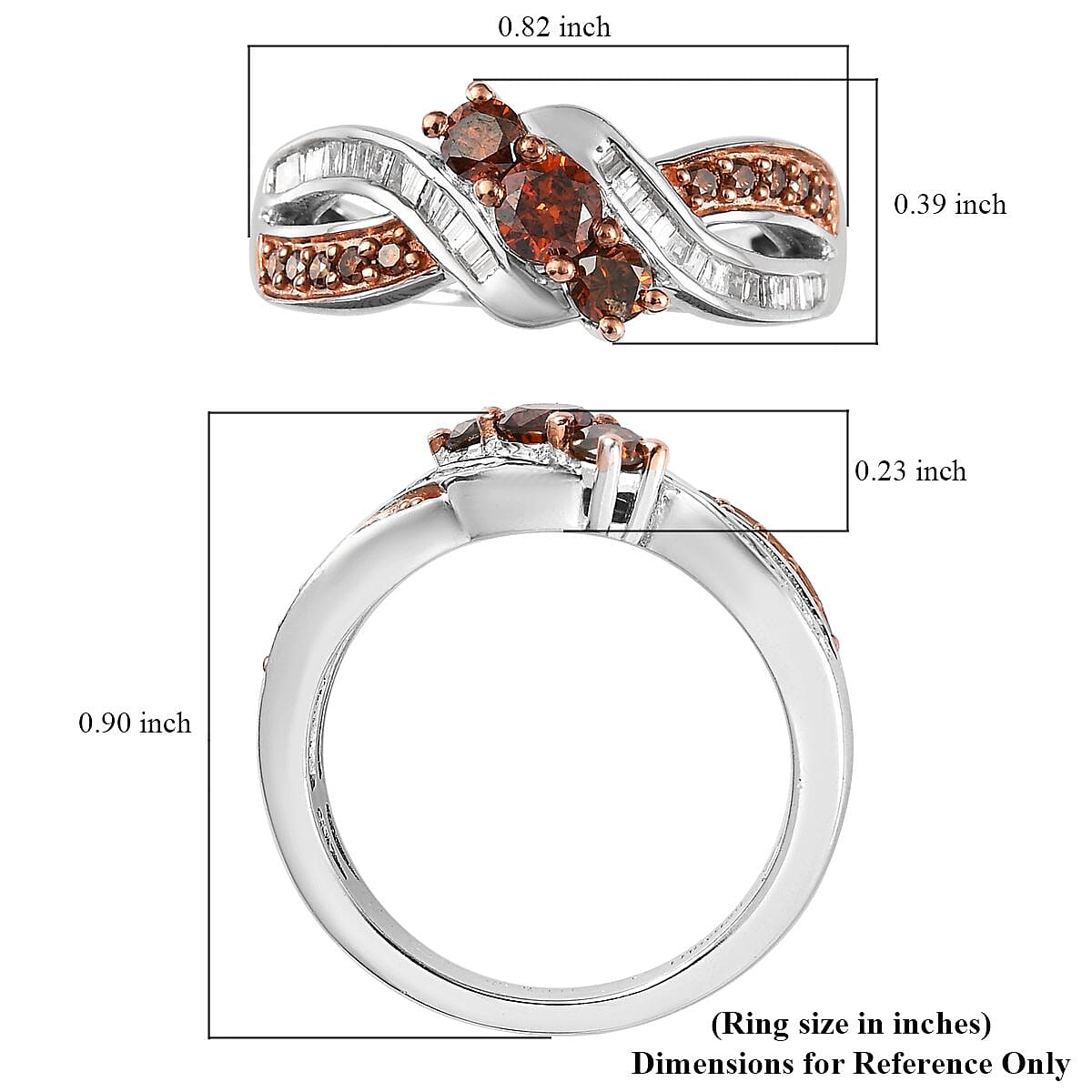 Orange and White Diamond Ring in Platinum Over Sterling Silver (Size 7.0) 0.75 ctw image number 5