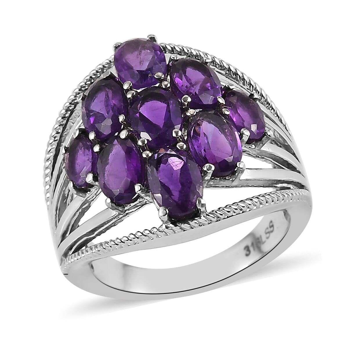 Amethyst Ring in Stainless Steel (Size 10.0) 3.40 ctw image number 0