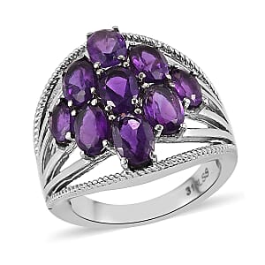 Amethyst Ring in Stainless Steel (Size 7.0) 3.40 ctw , Tarnish-Free, Waterproof, Sweat Proof Jewelry