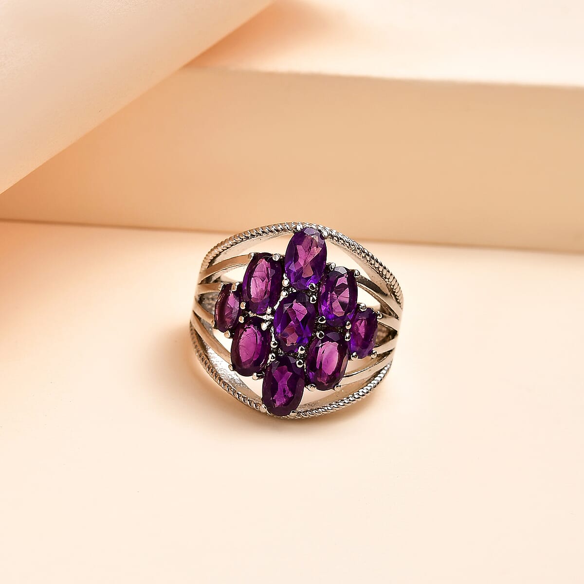 Amethyst Ring in Stainless Steel (Size 7.0) 3.40 ctw , Tarnish-Free, Waterproof, Sweat Proof Jewelry image number 1