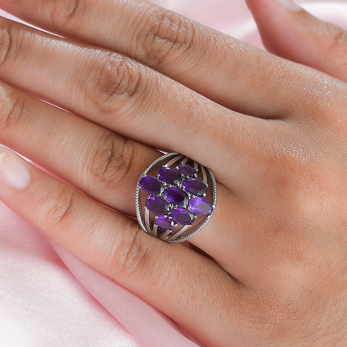 Amethyst Ring in Stainless Steel (Size 7.0) 3.40 ctw , Tarnish-Free, Waterproof, Sweat Proof Jewelry image number 2