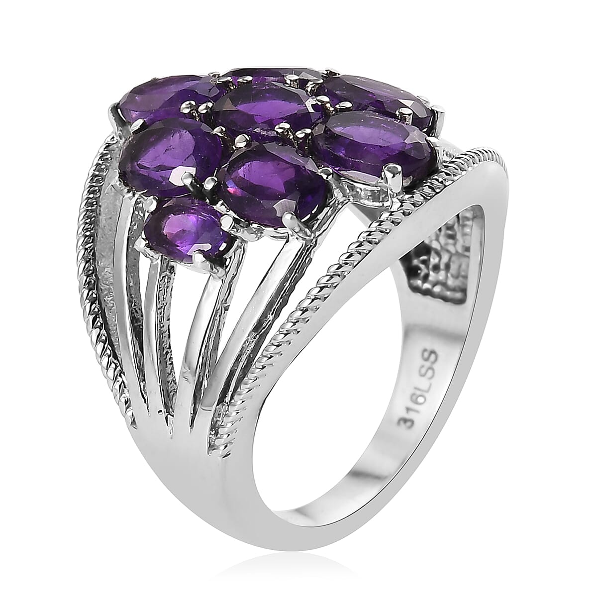 Amethyst Ring in Stainless Steel (Size 7.0) 3.40 ctw , Tarnish-Free, Waterproof, Sweat Proof Jewelry image number 3