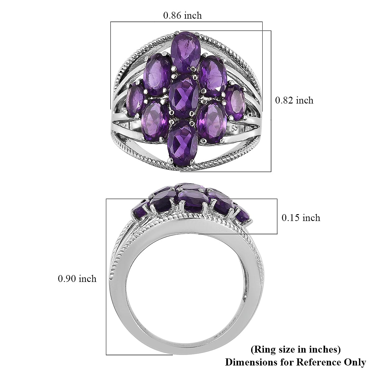 Amethyst Ring in Stainless Steel (Size 7.0) 3.40 ctw , Tarnish-Free, Waterproof, Sweat Proof Jewelry image number 5