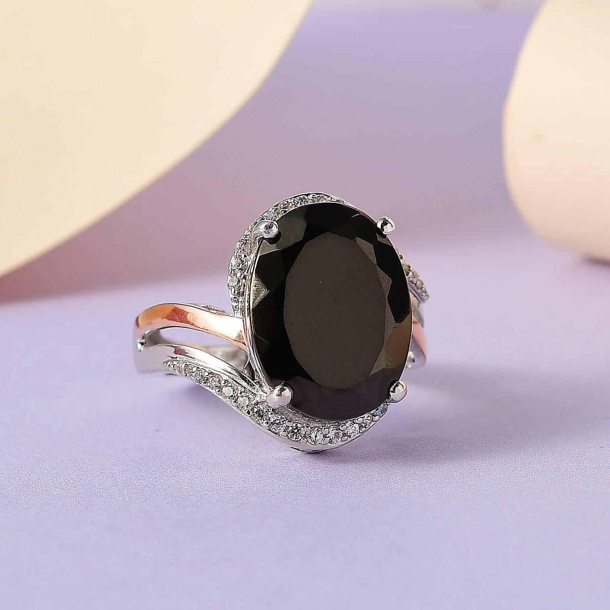 Elite Shungite and Natural White Zircon Ring in Vermeil Rose Gold and Platinum Over Sterling Silver 5.15 ctw image number 1