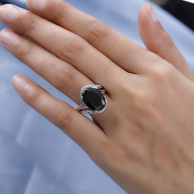 Elite Shungite and White Zircon Ring in Vermeil Rose Gold and Platinum Over Sterling Silver (Size 10.0) 5.15 ctw