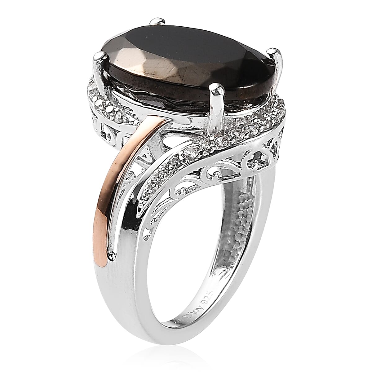 Elite Shungite and White Zircon Ring in Vermeil Rose Gold and Platinum Over Sterling Silver (Size 10.0) 5.15 ctw