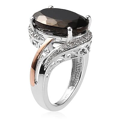 Elite Shungite and White Zircon Ring in Vermeil Rose Gold and Platinum Over Sterling Silver (Size 10.0) 5.15 ctw