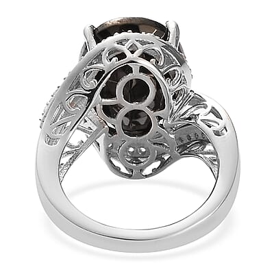 Elite Shungite and White Zircon Ring in Vermeil Rose Gold and Platinum Over Sterling Silver (Size 10.0) 5.15 ctw