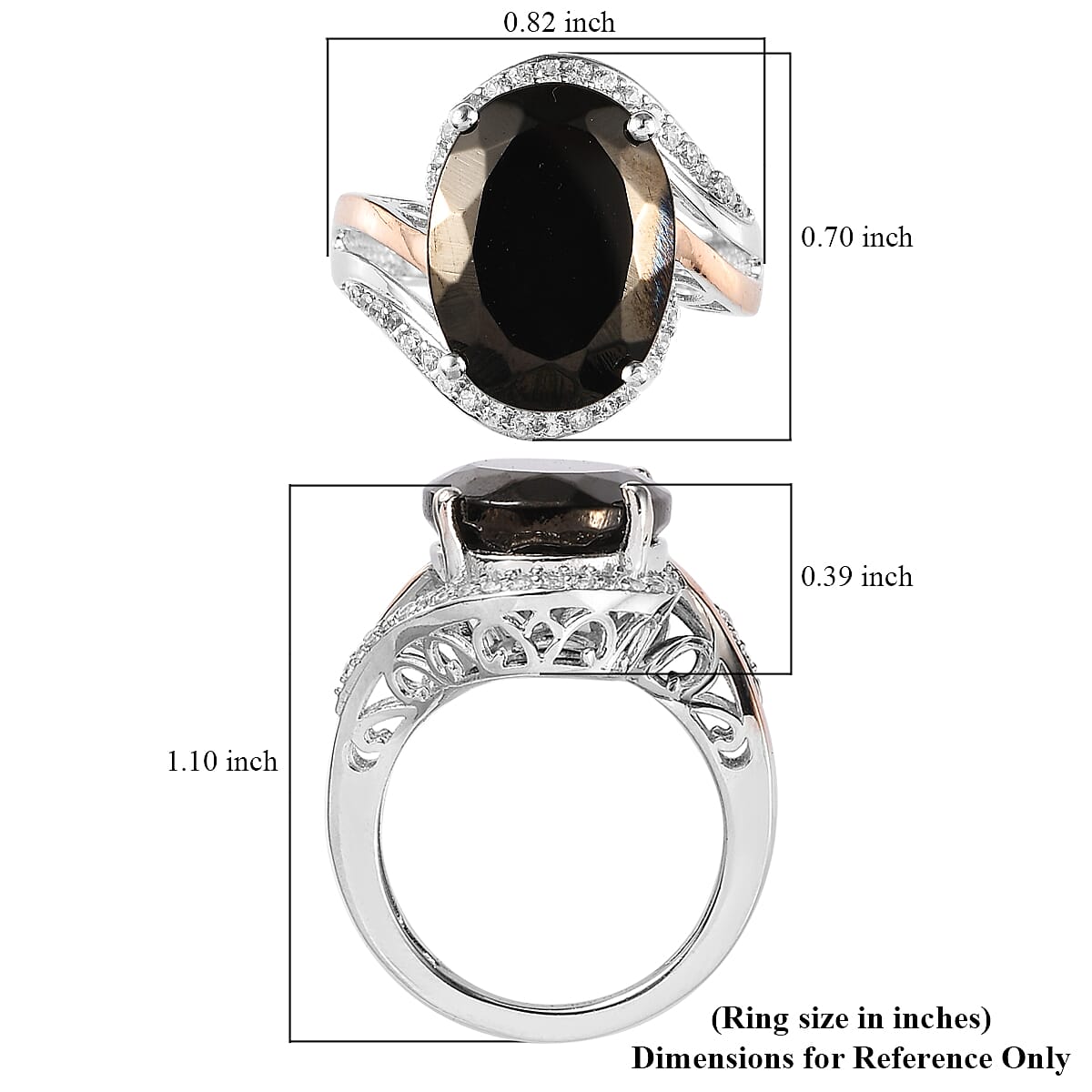 Elite Shungite and White Zircon Ring in Vermeil Rose Gold and Platinum Over Sterling Silver (Size 10.0) 5.15 ctw