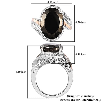 Elite Shungite and White Zircon Ring in Vermeil Rose Gold and Platinum Over Sterling Silver (Size 10.0) 5.15 ctw
