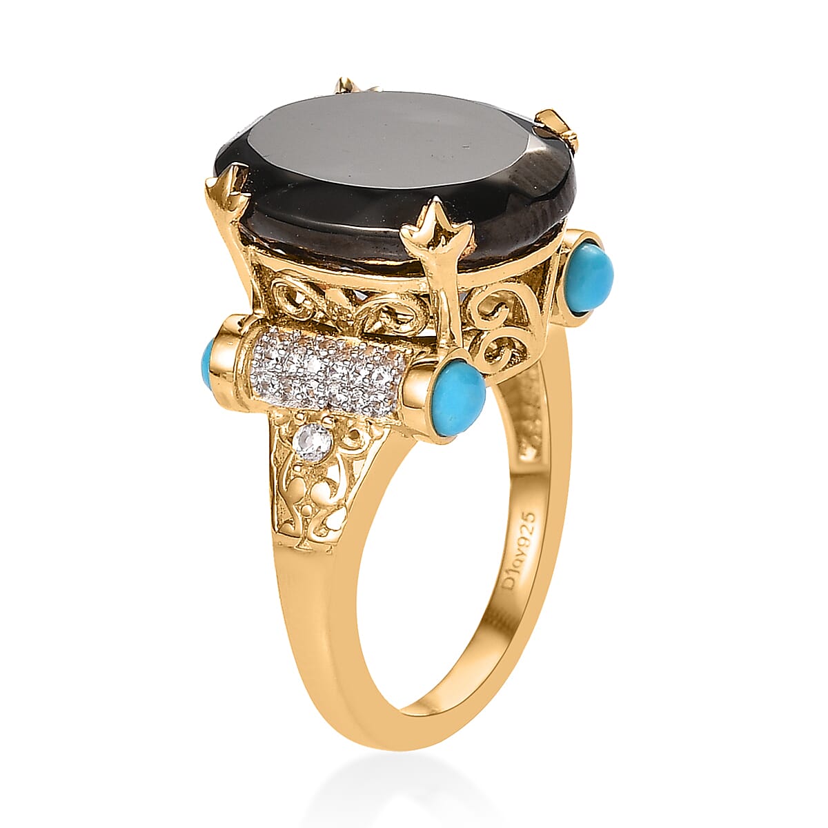 Elite Shungite and Multi Gemstone Cluster Ring in Vermeil Yellow Gold Over Sterling Silver 5.60 ctw image number 3