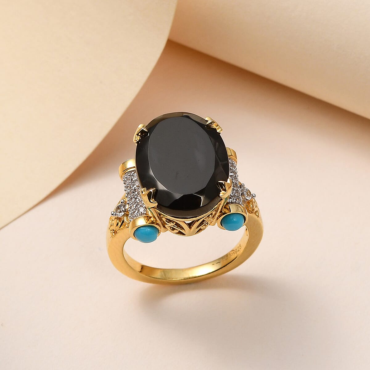 Elite Shungite and Multi Gemstone Ring in Vermeil Yellow Gold Over Sterling Silver (Size 8.0) 5.60 ctw image number 1