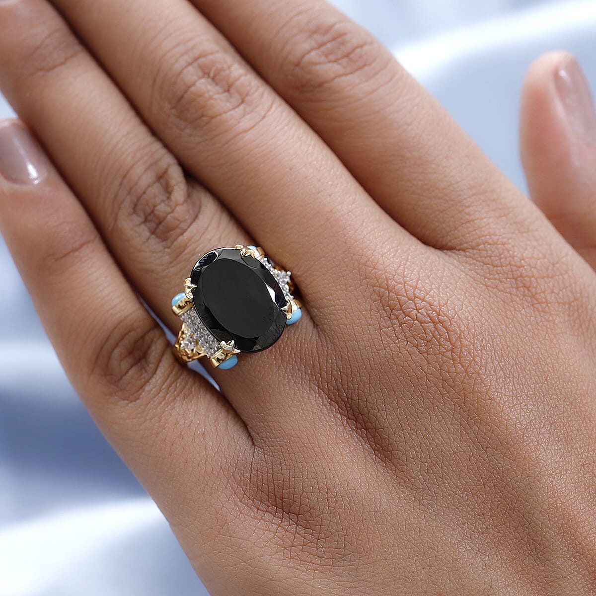 Elite Shungite and Multi Gemstone Ring in Vermeil Yellow Gold Over Sterling Silver (Size 8.0) 5.60 ctw image number 2
