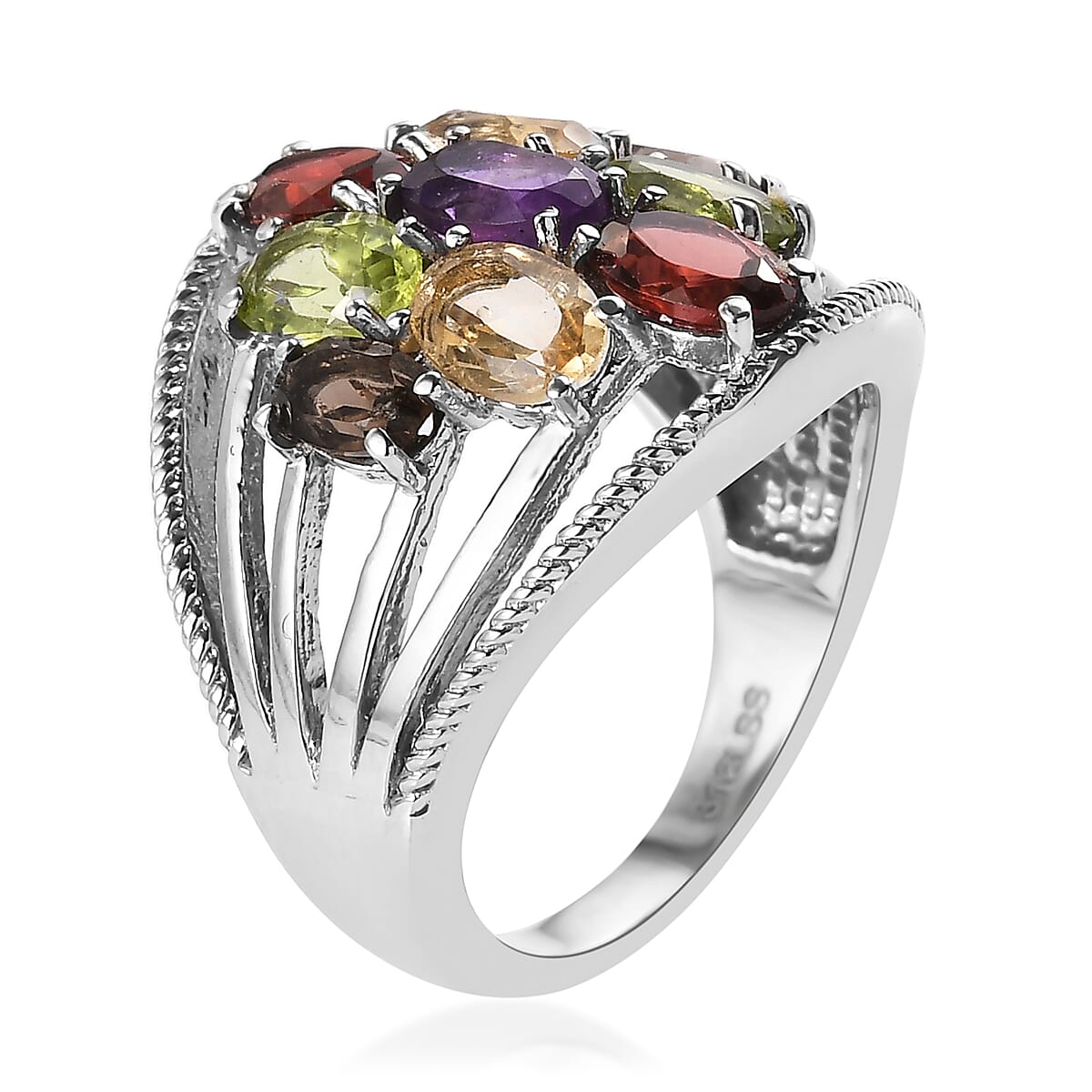 Multi Gemstone Ring in Stainless Steel (Size 5) 3.65 ctw , Tarnish-Free, Waterproof, Sweat Proof Jewelry image number 3