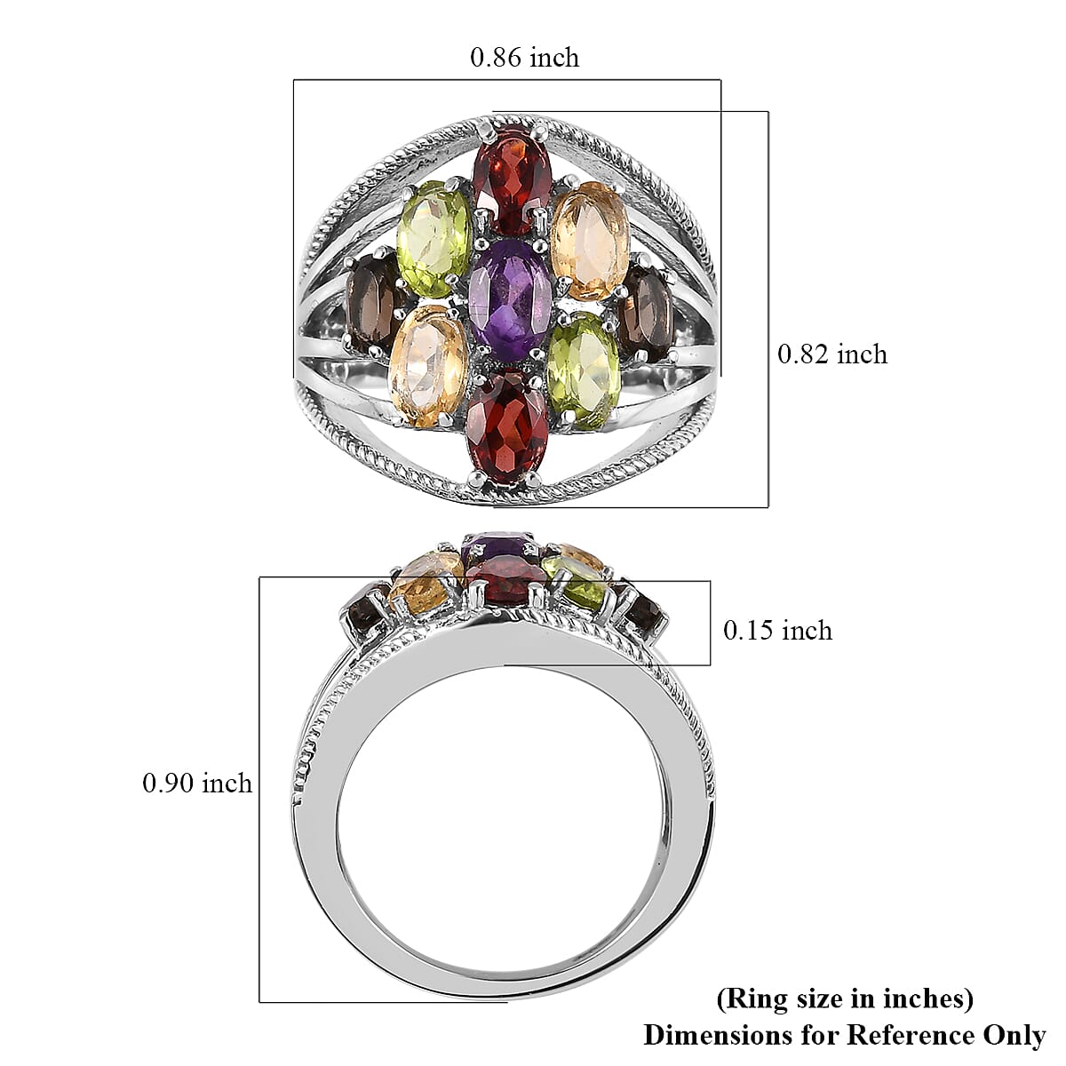 Multi Gemstone Ring in Stainless Steel (Size 5) 3.65 ctw , Tarnish-Free, Waterproof, Sweat Proof Jewelry image number 5