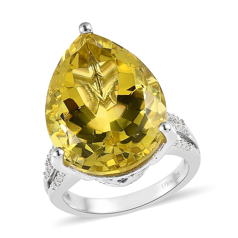 Ouro Verde Quartz and White Zircon Ring in Platinum Over Sterling Silver (Size 10.0) 16.00 ctw